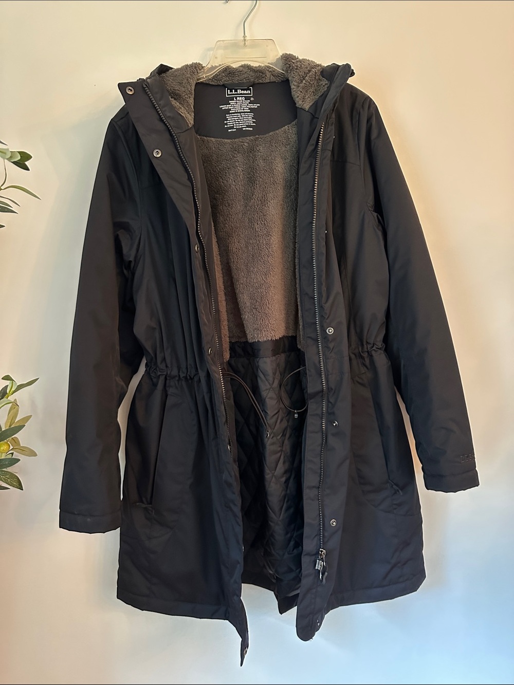 L.L. Bean Black Hooded Parka with Faux-Fur Lining